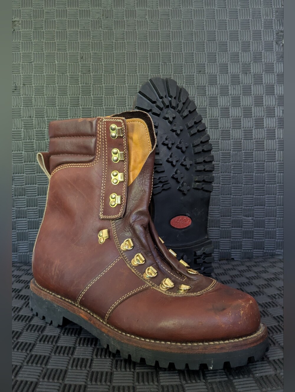 Montblanc Boots Men 12D Brown Leather Mountaineering Speed Lace Hike Korea VTG